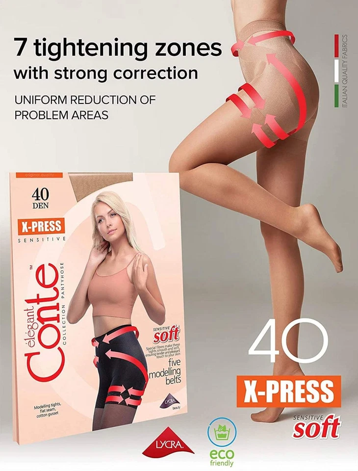 Medias para mujer Conte X-Press Soft 40 Den - 5 cinturones de modelado control (8С-69С Foto 2 de 4