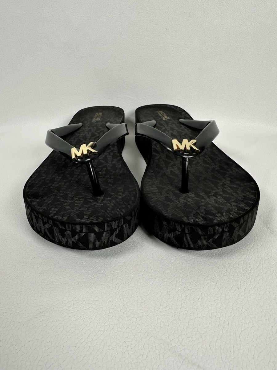 Michael Kors Bedford MK Logo Platform Wedge Flip Flop Sandal Size