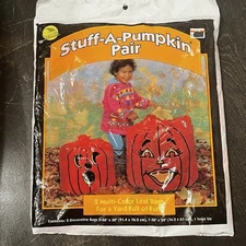 Vintage Stuff-A-Pumpkin Pair Fall Autumn Decor Leaf Bags Halloween Sun Hill