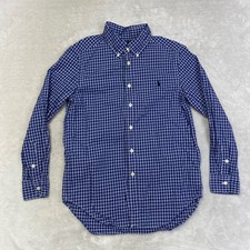 Ralph Lauren Kids Blue White Gingham Check Button Down Shirt Size M 10 12