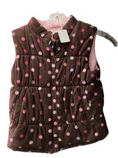 CARTERS Girls Vest Brown Pink Polka Dot Puffer Zip Up Sz 6 with Pockets CL-9