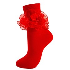 MKYSZLT 1 Pair Women Big Ruffle Ankle Bow Socks Adult Double Lace 6-9, Red