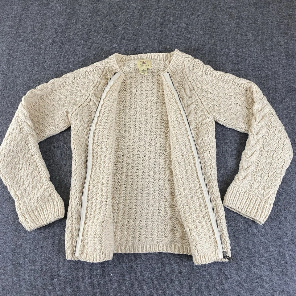 Cárdigan suéter Limited America para mujer tejido a mano mezcla de lana tejido con cable cremallera M Foto 2 de 4