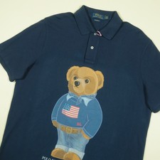 Ralph Lauren Polo Bear Polo Shirt Mens L Blue Pique Cotton Classic Fit