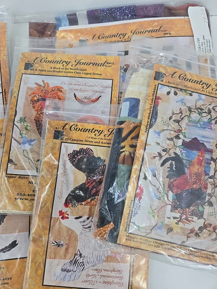 (8) Patrones de Edredón Un Diario de Campo Pollos Bloque del Mes 1-8 + Tela Foto 4 de 4