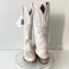 Lane Santorini Womens Cowboy Boots 8 White Western Cowgirl Mid Calf Pointed Toe