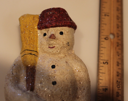 Teena Flanner Midwest Primitive Glitter Snowman Christmas Signed 6 1/2" Tall - Picture 6 of 6
