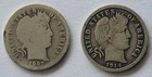 Lot Of 2 Barber Dimes 1907, 1914 90% Silver Coins