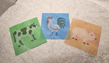 Farm Animal Cross Stitch/Needlepoint Canvas Pig/Rooster/Cow Multipack