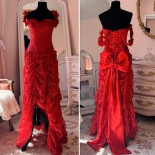 Vintage Red Lace Corset Dress Southern Belle Victorian Ballgown