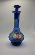 Vintage Hand Blown Cobalt Blue Glass Perfume Oil Bottle Decanter 8" READ