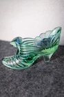 Fenton Green Carnival Glass Shoe Slipper 6" Iridescent Vintage Art Glass Boot