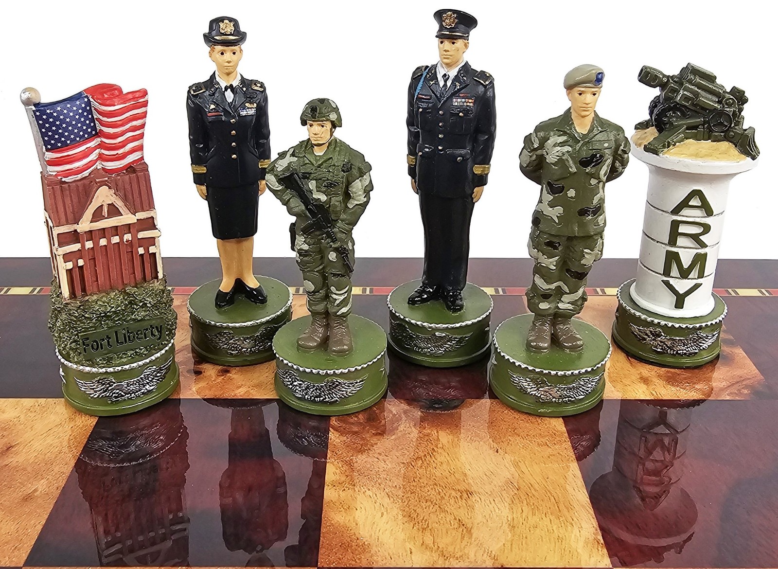 US Military Army Navy Air Force or Marines Chess Set Cherry Color Storage Board