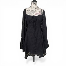 Urban Outfitters Wisteria Mini Dress Women L Black Burnout Milkmaid Romantic