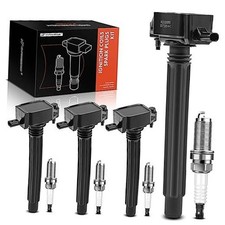 Set of 4 Ignition Coil Pack and Iridium Spark Plugs Compatible with Black