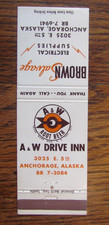 A&W ROOT BEER SOFT DRINK DRIVE INN 1960s MATCHBOOK COVER: ANCHORAGE, ALASKA -M21