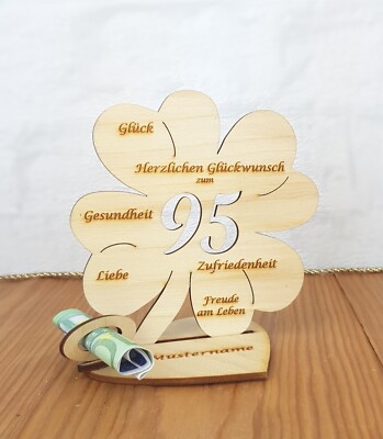 Geschenk 95 Geburtstag mit Wunschgravur Kleeblatt 11cm oder 16cm Holz Tischdeko