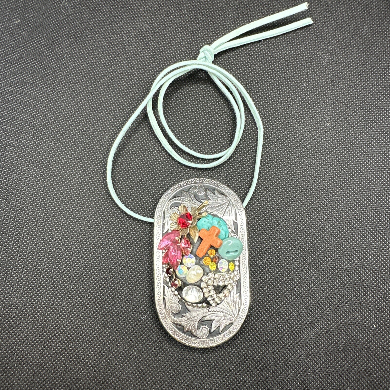Statement Necklace Turquoise Pendant Multi Media … - image 15