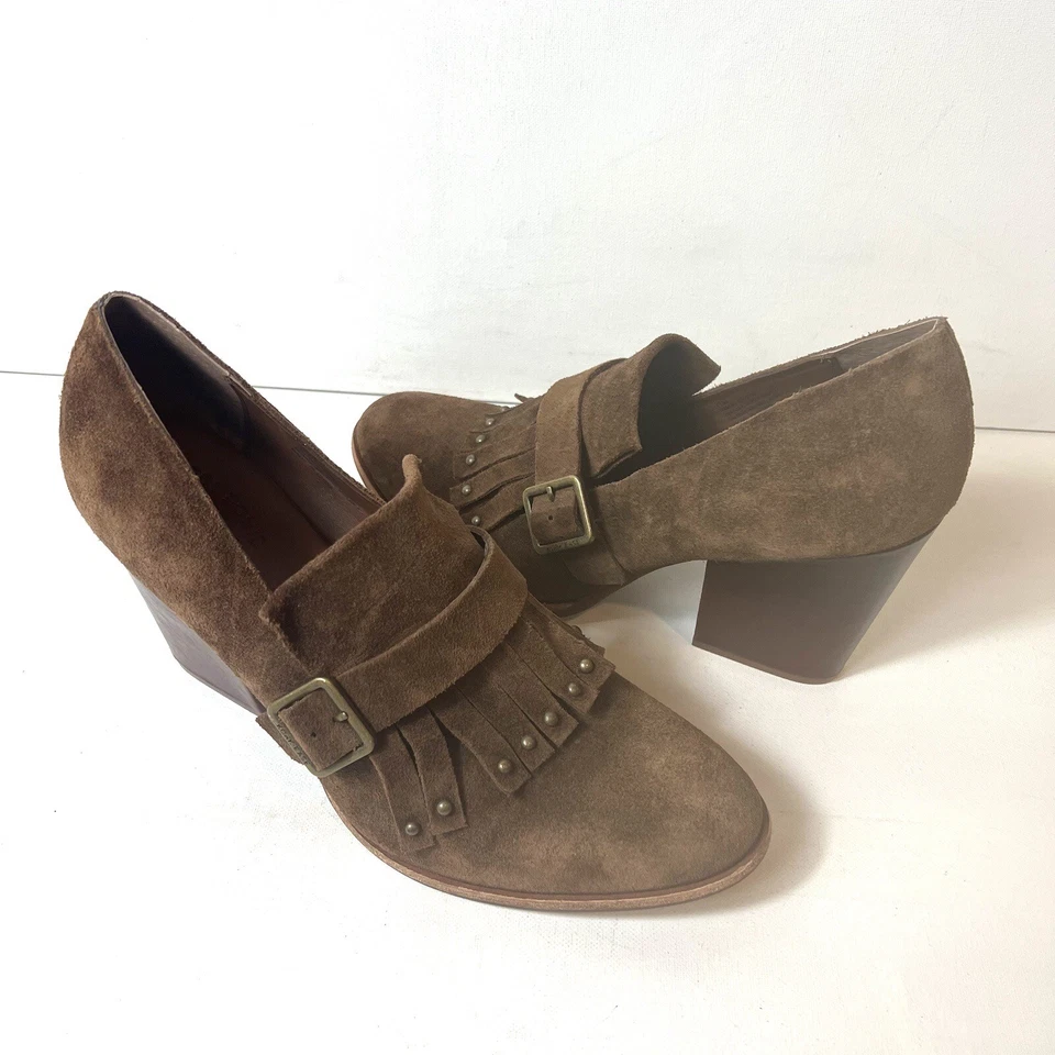 Kork-Ease Womens 11 M High Heel Slip On Pump Brown Suede Fashion Fringe Tasseled - Image 4 of 4