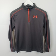 Under Armour UA Youth Boys Large L Quarter Zip Pullover HEATGEAR Gray  Red /A34