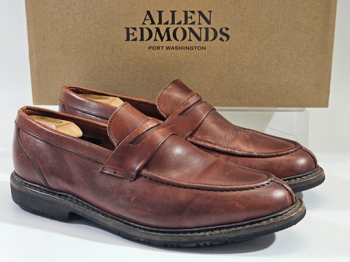 WN Men's Size 10.5 Allen Edmonds Winnetka Brown Leather Penny Loafers Shoes EUC