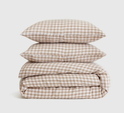 Quince European Linen Cafe Gingham Duvet Cover & Shams! Full/ Queen ! (439)