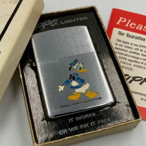 Used Zippo 1975 Disney Donald Duck Lighter, Original Box