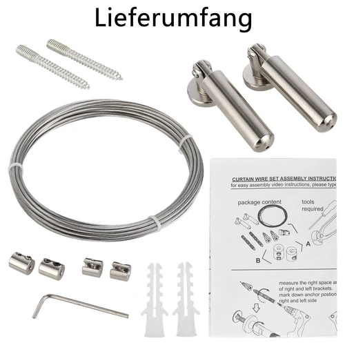 5m Edelstahl Seilspanner Seilspanngarnitur Gardinenseil Vorhang-Set Drahtseil - Bild 11 von 12