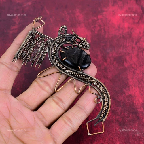 Hypersthene Stone Copper Sister Wire Wrapped Dragon Designer Pendant Jewelry