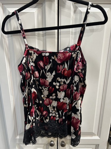 White House Black Market WHBM Silk Blend Lace Satin Floral Cami Top Size L NWT - Picture 2 of 3