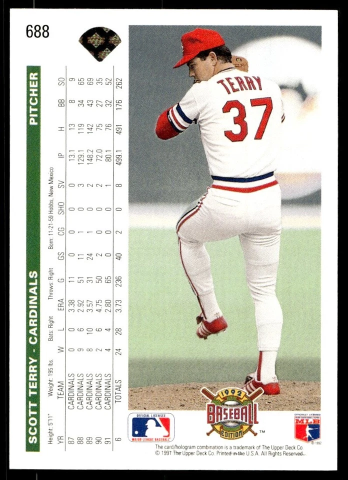1992 Upper Deck Scott Terry St. Louis Cardinals #688 - Image 2 of 2