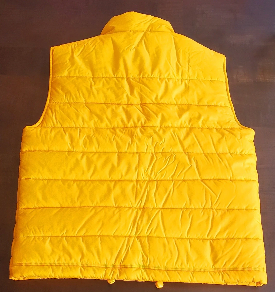 THROWBACK Fila Mens Puffer Vest YELLOW Pockets Mock Neck