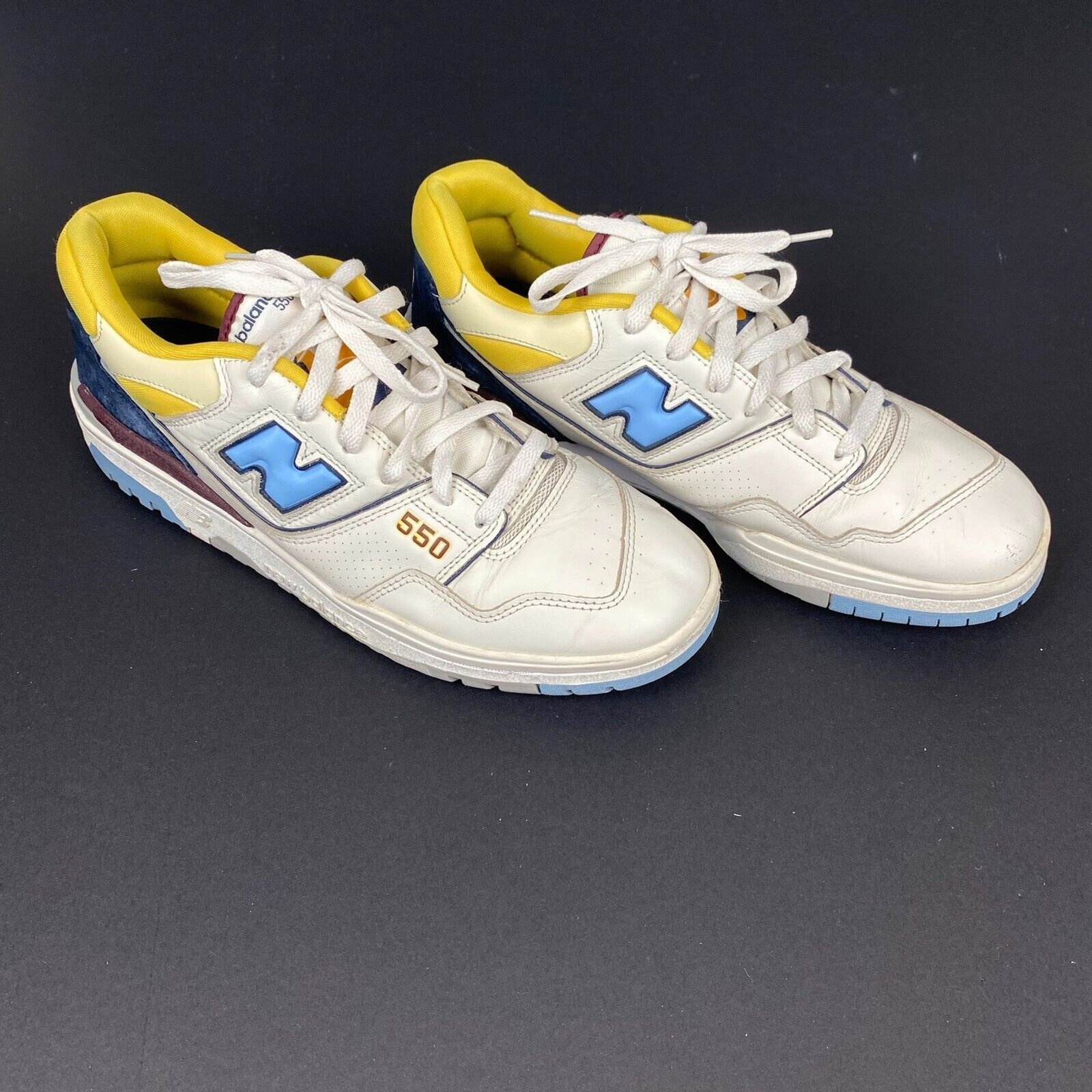 New Balance Men's 550 Leather Sneakers BB550NCF White Yellow Blue Size 12 RARE