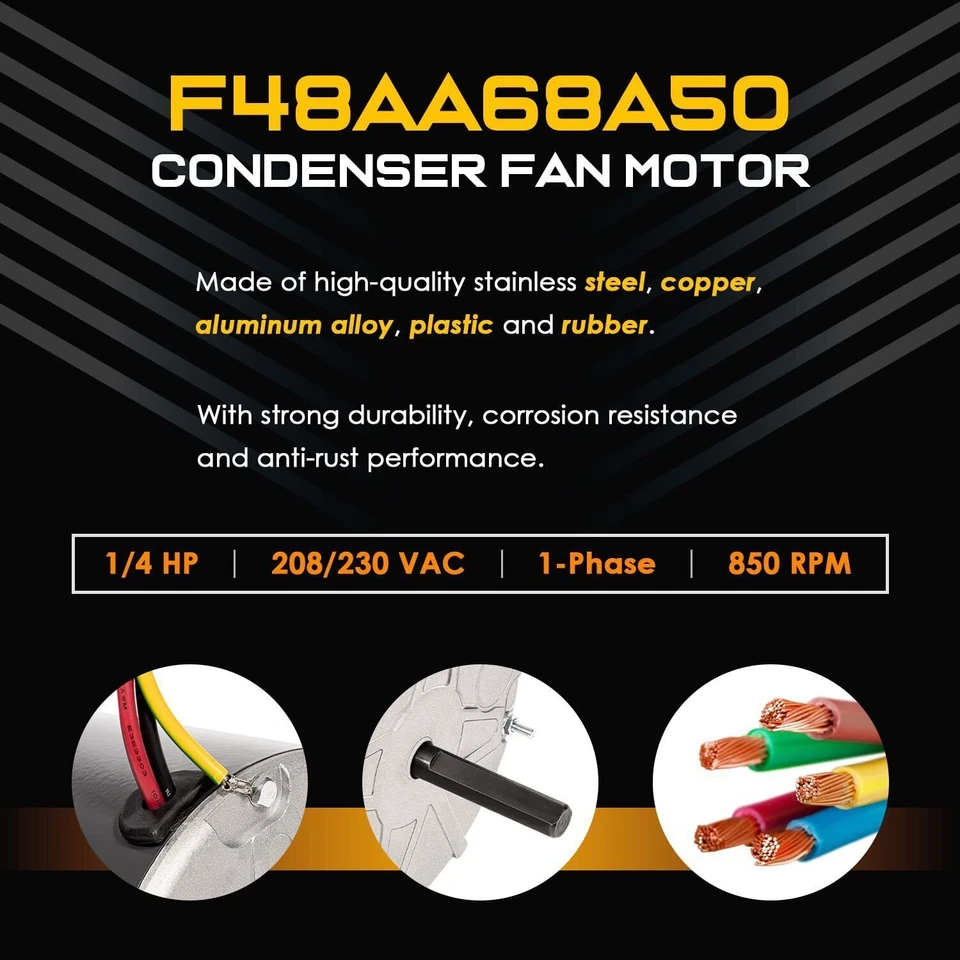 Модернизированный двигатель конденсационного вентилятора F48AA68A50 850 об/мин 1/4 л. с. для York/Luxaire/Coleman - Изображение 3 из 4