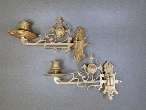 Brass Piano Wall Sconces Swing Arm Candle Holders Bracket Art Nouveau - Picture 3 of 10
