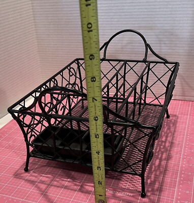 French Country Black Iron Metal Utensil Cutlery Caddy Desk Organizer
