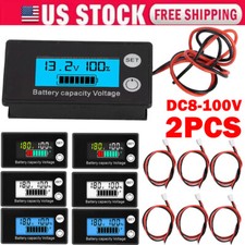 2x Battery Capacity Monitor DC8-100V Battery Meter 12/36/48V Percentage Voltage