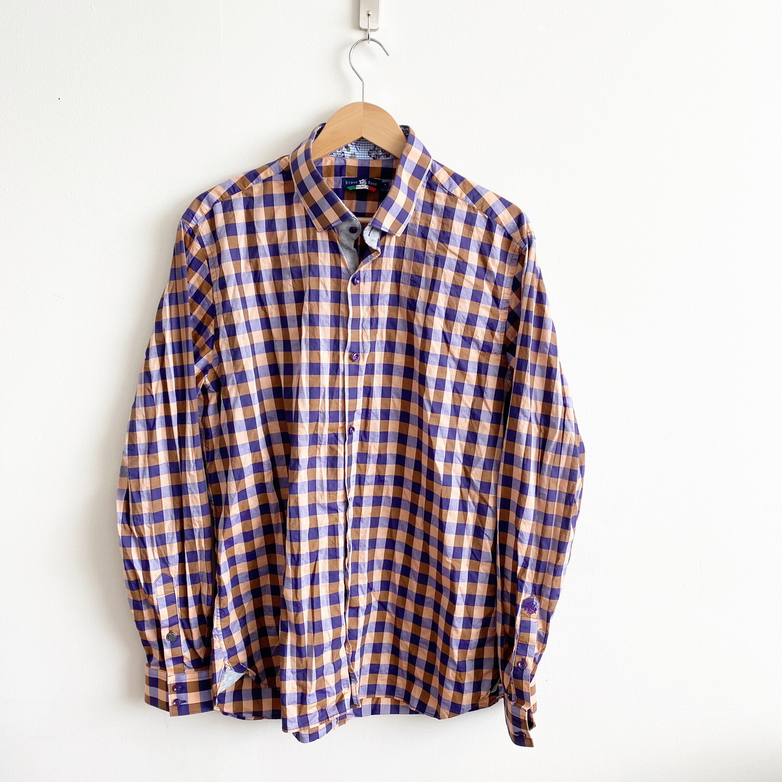 Stone Rose Gingham Button Down Orange Purple 6 XXL - image 1