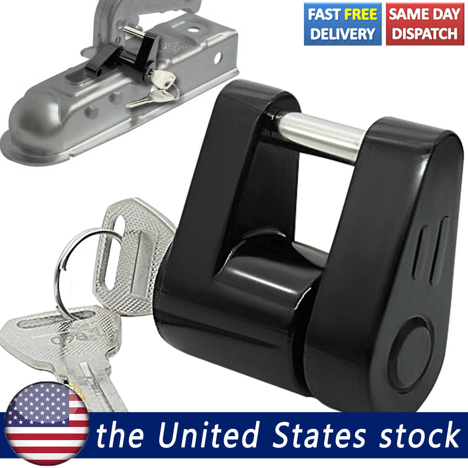 Heavy-Duty Trailer Hitch Coupler Lock Anti-Theft Towing Tongue Latch Secure