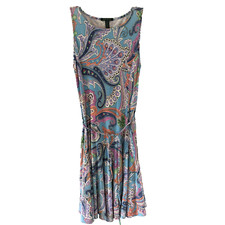 Ralph Lauren Women Shift Midi Dress Size M Floral Paisley Belted Blue Pink