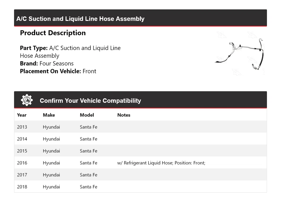 Para 2013-2018 Hyundai Santa Fe A/C conjunto de mangueira de linha líquida de sucção 4 mar - Imagem 2 de 4