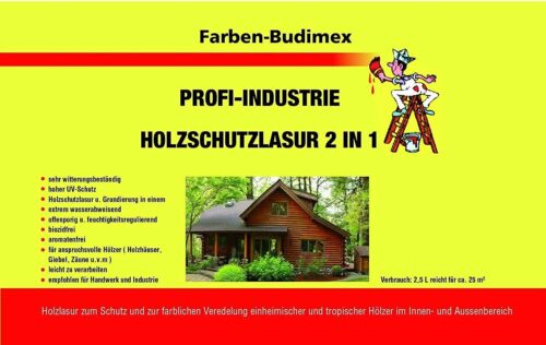 5 l Farben-Budimex Profi Industrie Holzschutzlasur 2 in 1, verschiedene Farbtöne - Bild 1 von 14