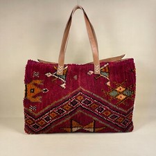Vintage Carpet Bag Large Weekend Shoulder Tote Leather Trims Kilim Bespoke Made