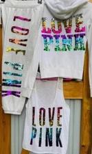 🔥Victoria’s Secret PINK 4 Piece mega rainbow bling outfit/set🔥RARE & HTF🔥