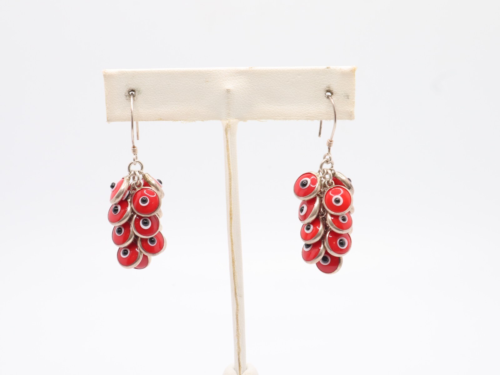 Red Evil Eye Silver Dangle Earring #E081 - image 1