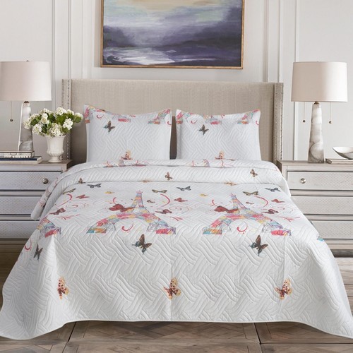 3PCS Quilted Bedspread Set Patchwork Comforter & Pillow Shams Double King - Picture 30 of 221