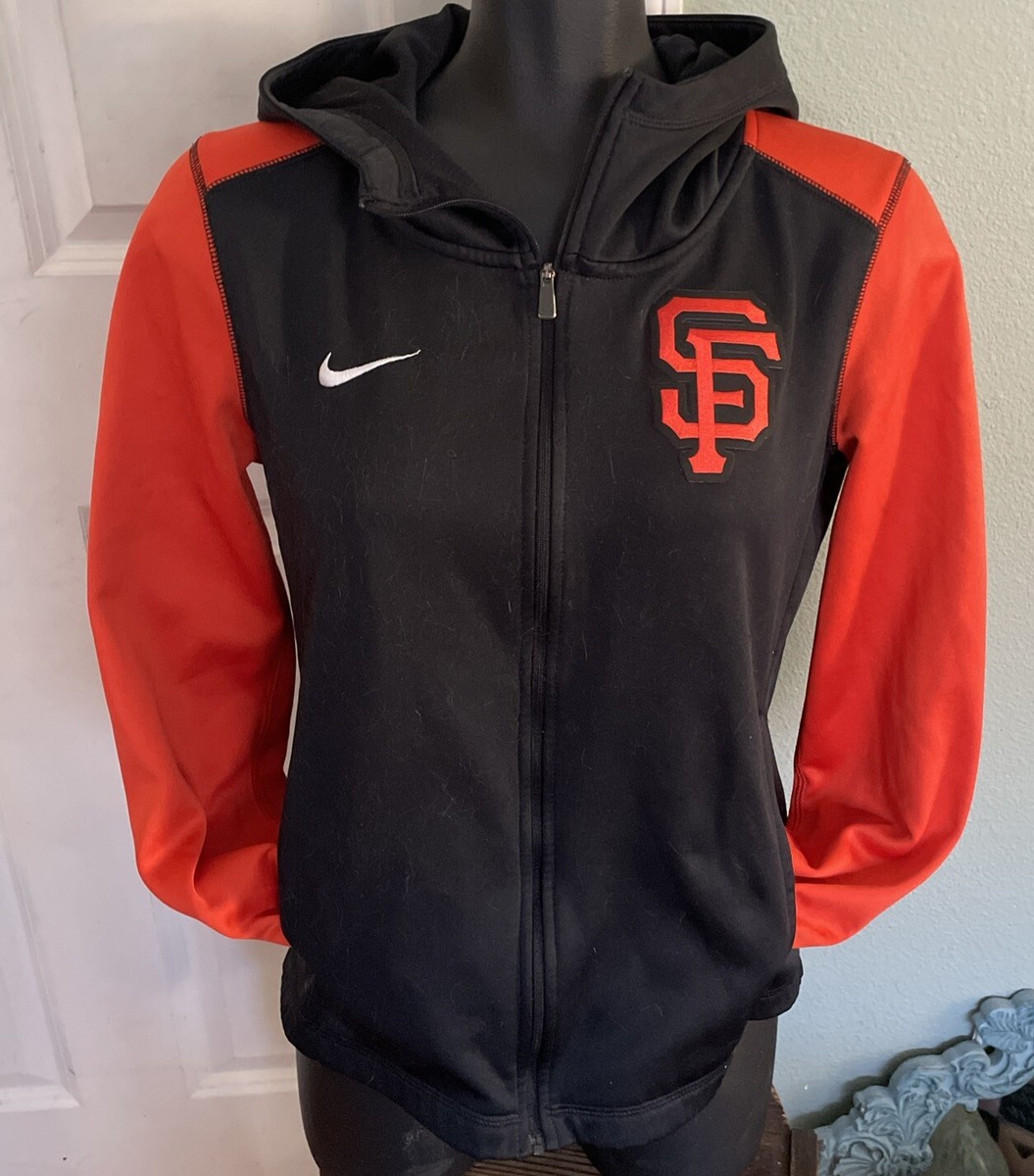 Women's NIKE SF Giants Orange Black Hoodie, Size Small