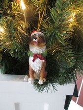 Collie Dog with Wreath Santa Hat Christmas Ornament, NWT