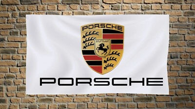 Porsche 3x5 FT White Flag Racing Car Show Banner Cave Decore Wall Banner