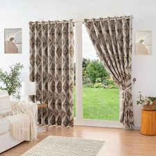 Matrix Diamond Geometric Curtains Jacquard Weave Lined Eyelet, 3 Colours